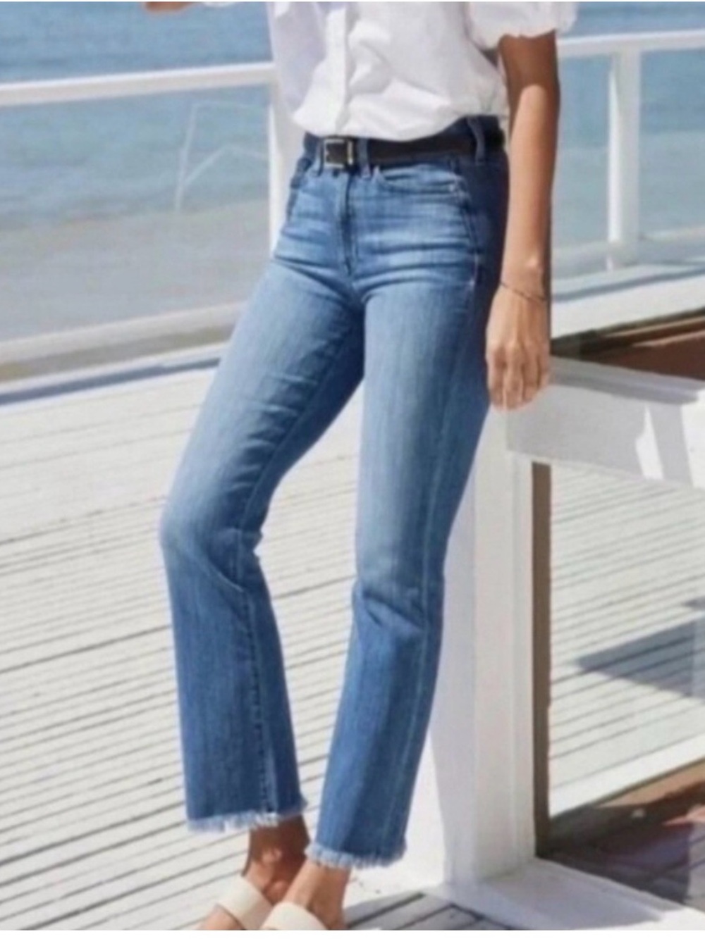 AYR The Bomb Pop Jeans Women's Size 28 Blue Denim Raw Hem Straight Leg Ankle